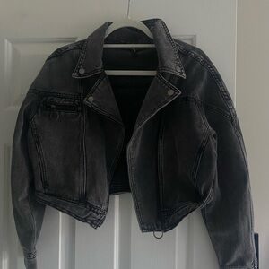 Black cropped denim jacket